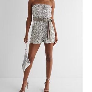 Silver Sequin Strapless Romper